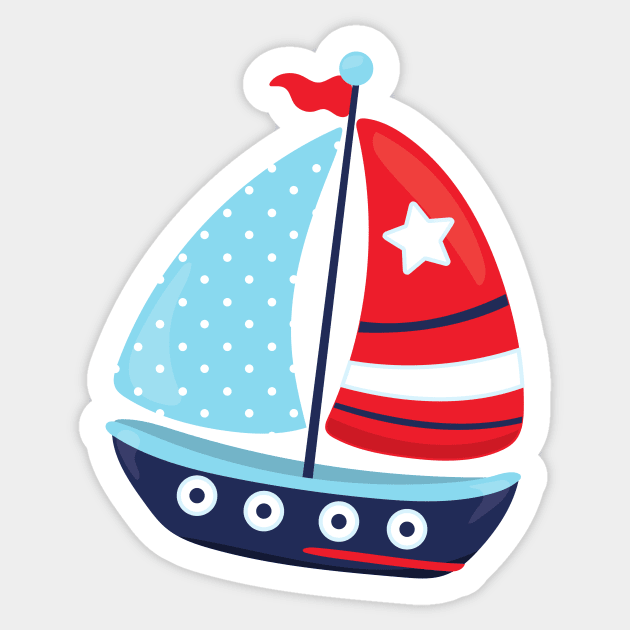 Sailing Boat, Sailor, Sailing, Sails, Boat, Ship Sticker by Jelena Dunčević